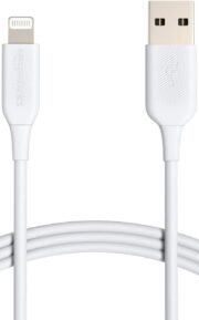 Amazon Basics MFi Certified USB-A to Lightning Charger Cable for Apple iPhone, iPad, Data Sync, 10,000 Bend Lifespan, 6ft, White, 1-Pack