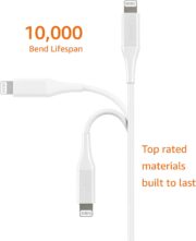 Amazon Basics MFi Certified USB-A to Lightning Charger Cable for Apple iPhone, iPad, Data Sync, 10,000 Bend Lifespan, 6ft, White, 1-Pack - Image 2