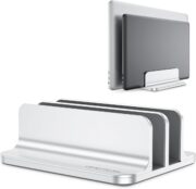 OMOTON Vertical Laptop Stand [Updated Double Version], Desktop Aluminum Mac Book Stand with Adjustable Dock Size, Fits All Mac Book, Surface, Chrome Book and Gaming Laptops (Up to 17.3 inch) (Silver)