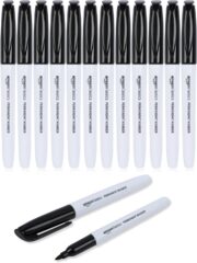 Amazon Basics Fine Tip Permanent Markers for Writing, Drawing, Quick Drying, Office, School, and Home Use, Black, 12 Pack