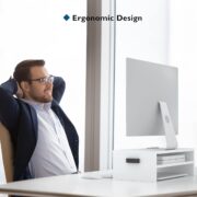 BONTEC Wooden Monitor Stand Riser, 2-Tier Desk Shelf with Storage Organizer, Ergonomic Computer Stand with Cable Management, Cellphone Holder, White, 16.5 Inch - Image 2