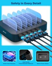 MSTJRY Charging Station for Multiple Devices : 5 Port Multi USB-A Charger Stations Multi-Device Organizer Charging Dock Designed for iPhone iPad Cell Phone Tablets (7 Short Cables Included), Black - Image 2