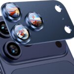 Uyiton Compatible with iPhone 17 Pro Max Camera Lens Protector - [Not Easy to Break][Strong Adsorption][Case-Friendly] Metal Tempered Glass Rear Camera Screen Cover - Deep Blue