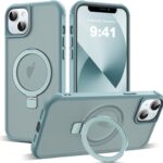 Compatible with iPhone 13 Case & iPhone 14 Case with Invisible Magnetic O-Ring Stand Translucent Phone Cases for 13 & 14 6.1" [Compatible with Mag-Safe][Great Grip Feeling], Blue | 6.1", Great Grip Feeling