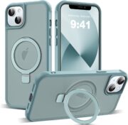 Compatible with iPhone 13 Case & iPhone 14 Case with Invisible Magnetic O-Ring Stand Translucent Phone Cases for 13 & 14 6.1" [Compatible with Mag-Safe][Great Grip Feeling], Blue | 6.1", Great Grip Feeling