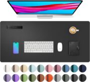 Click to see full view Aothia Leather Office Desk Pad Protector, Non-Slip PU Leather Desk Blotter, Waterproof Laptop Writing Mouse Pad for Office and Home, Black, 31.5" x 15.7"