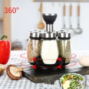 360°rotating rack seasoning glass bottled cooking bottle barbecue seasoning jar - Image 2