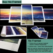 Wall Art Canvas Prints 5 Piece Seascape Painting Sunset Beach Boat Posters on the Wall - Image 5