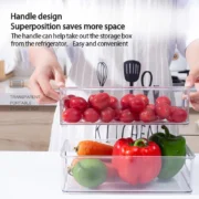 1pc Refrigerator Organizer Bins Stackable Fridge Food Storage Box With Handle Clear Plastic - Image 2