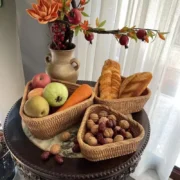 Handwoven Rectangular Rattan Wicker Basket Fruit Tea Snack Bread Picnic Cosmetic Storage - Image 3