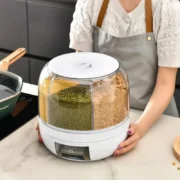 360° Rotating Grain Dispenser Grain Storage Box Transparent Sealed Jar - Image 5