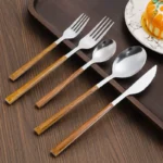 30pcs Stainless Steel Imitation Wooden Handle Cutlery Set Dinnerware Clamp