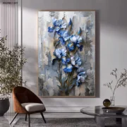 Abstract Art Floar Canvas Print Poster, A Painting Of Blue Flowers On A Wall - Image 4