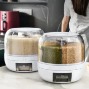360° Rotating Grain Dispenser Grain Storage Box Transparent Sealed Jar - Image 2