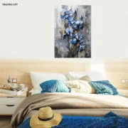Abstract Art Floar Canvas Print Poster, A Painting Of Blue Flowers On A Wall - Image 3