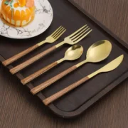 30pcs Stainless Steel Imitation Wooden Handle Cutlery Set Dinnerware Clamp - Image 3
