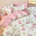 4Pcs/set Kawaii Anime Cartoon Hello Kitty Bedding Quilt Cover Student Bedding