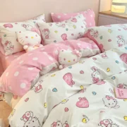 4Pcs/set Kawaii Anime Cartoon Hello Kitty Bedding Quilt Cover Student Bedding