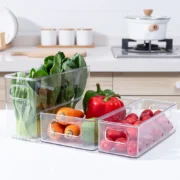 1pc Refrigerator Organizer Bins Stackable Fridge Food Storage Box With Handle Clear Plastic - Image 5