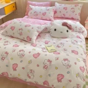 4Pcs/set Kawaii Anime Cartoon Hello Kitty Bedding Quilt Cover Student Bedding - Image 5