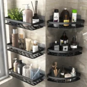 Wall Hanging Corner Rectangular Rack Bathroom Shelf Towel Rack Shelves - Image 3