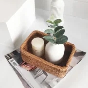 Handwoven Rectangular Rattan Wicker Basket Fruit Tea Snack Bread Picnic Cosmetic Storage - Image 5