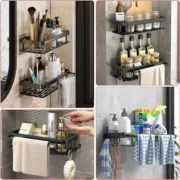 Wall Hanging Corner Rectangular Rack Bathroom Shelf Towel Rack Shelves - Image 4
