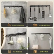 Suitable for bathroom, living room, kitchen, modern wall rod storage hooks - Image 5