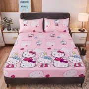 Sanrio Hello Kitty Fitted Sheets Cartoon Kt Pattern Printing Mattress Protector