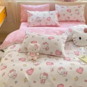 4Pcs/set Kawaii Anime Cartoon Hello Kitty Bedding Quilt Cover Student Bedding - Image 3