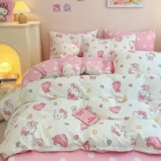 4Pcs/set Kawaii Anime Cartoon Hello Kitty Bedding Quilt Cover Student Bedding - Image 2