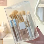 1pc Adjustable Transparent Acrylic Makeup Brush Holder - Sleek Cosmetic Organizer for Brushes, Beauty Tools, Desk or Vanity, No- - Image 4