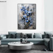 Abstract Art Floar Canvas Print Poster, A Painting Of Blue Flowers On A Wall - Image 5