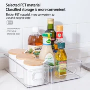 1pc Refrigerator Organizer Bins Stackable Fridge Food Storage Box With Handle Clear Plastic - Image 3