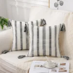 Olanly Cotton Pillow Cover 45x45cm Striped Cushion Cover Decorative Pillowcase For Sofa