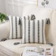 Olanly Cotton Pillow Cover 45x45cm Striped Cushion Cover Decorative Pillowcase For Sofa