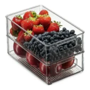 1pc Refrigerator Organizer Bins Stackable Fridge Food Storage Box With Handle Clear Plastic - Image 6