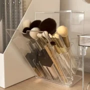 1pc Adjustable Transparent Acrylic Makeup Brush Holder - Sleek Cosmetic Organizer for Brushes, Beauty Tools, Desk or Vanity, No-