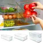 1pc Refrigerator Organizer Bins Stackable Fridge Food Storage Box With Handle Clear Plastic
