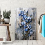 Abstract Art Floar Canvas Print Poster, A Painting Of Blue Flowers On A Wall
